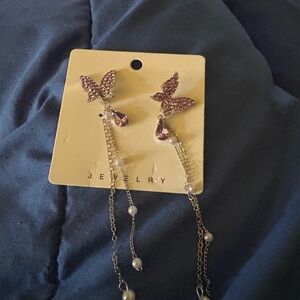 Butterfly Dangle Earrings with Purple Crystals